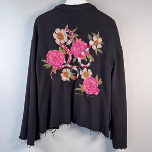 Spiritual Gangster Women's S Oversized Embroidered Distressed Hems Jacket